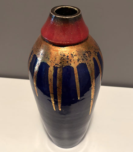 Ultramarine glazed sculptural vase with gold leaf - Rodney Kirk