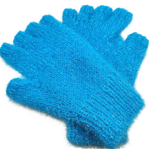 Hand knitted fingerless gloves - Blue sparkle - Helen Brook