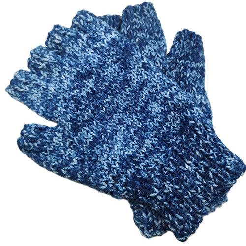 Hand knitted fingerless gloves - Blue speckle - Helen Brook