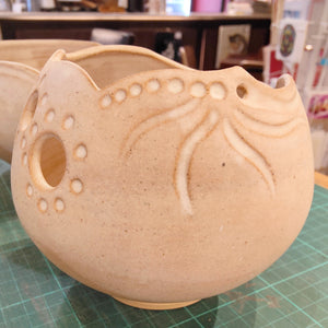 Ceramic Yarn Bowl - hand carved