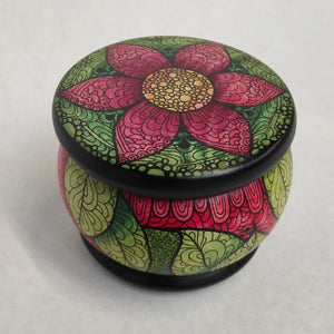 Hand drawn mini round pot in red and green #2 - Helen Kuster