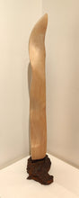 Load image into Gallery viewer, Hand-carved Huon pine sculpture by Roderick Glen, 700 mm high, mounted on a natural textured base.