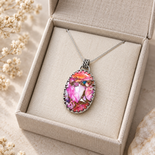 Load image into Gallery viewer, Spiny Oyster Turquoise sterling silver pendant displayed in a linen jewellery gift box