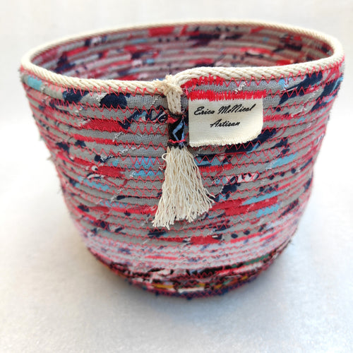 Rope and Fabric Basket - Navy base with pink stitching- Erica McNicol