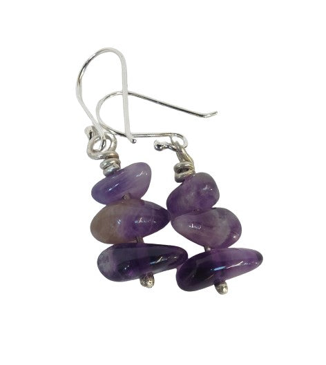 silver earrings with 3 purple stones