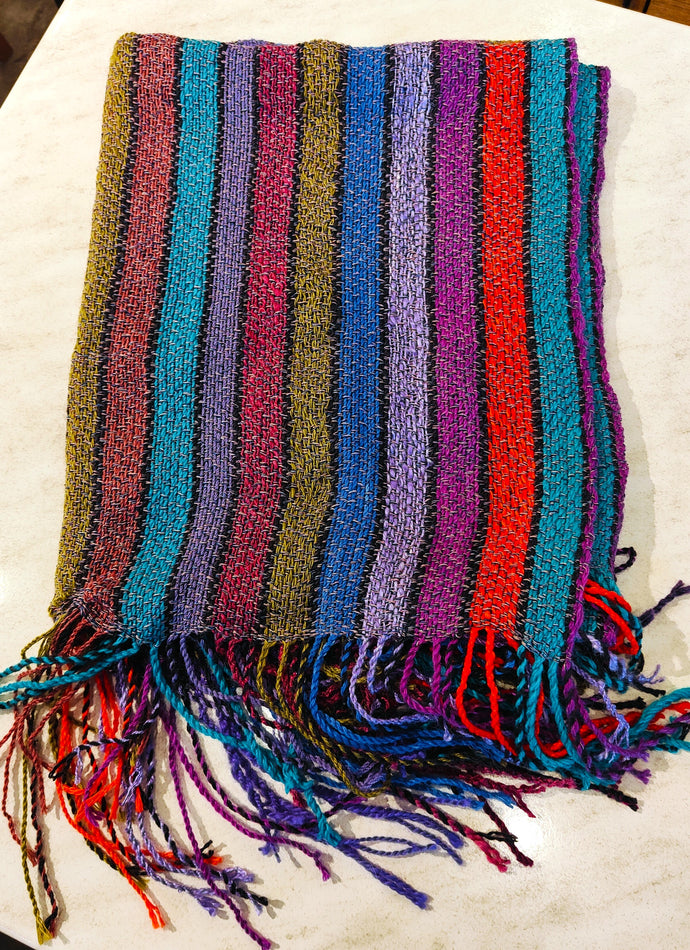 Hand woven and hand spun Mohair and Wool Wrap/ Knee Rug - Multi Stripe - Elaine Wood