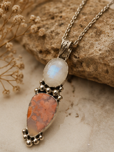 Load image into Gallery viewer, Cherry Blossom Agate &amp; Rainbow Moonstone Pendant - Silver Rose Jewellery