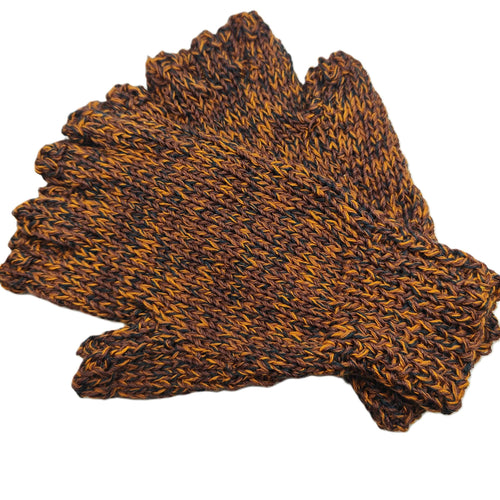 Hand knitted fingerless gloves -Ochre speckle - Helen Brook