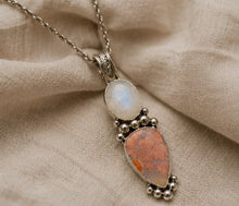 Load image into Gallery viewer, Cherry Blossom Agate &amp; Rainbow Moonstone Pendant - Silver Rose Jewellery