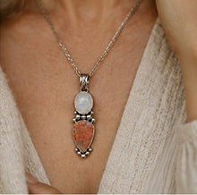 Load image into Gallery viewer, Cherry Blossom Agate &amp; Rainbow Moonstone Pendant - Silver Rose Jewellery