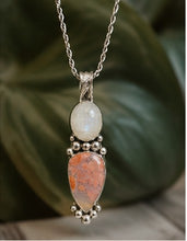 Load image into Gallery viewer, Cherry Blossom Agate &amp; Rainbow Moonstone Pendant - Silver Rose Jewellery