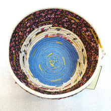 Load image into Gallery viewer, Rope and Fabric Basket - Blue base, yellow stitching - Erica McNicol