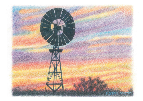 Greeting Card - Windmill at sunset