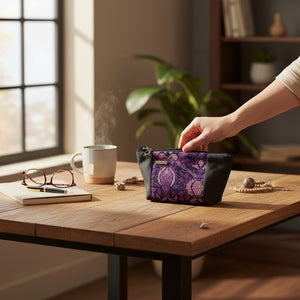 Tapestry zippered purse - small - purple