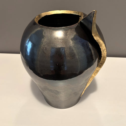 Wrought iron glazed sculptural vase with 24carat gold  lustre - Rodney Kirk