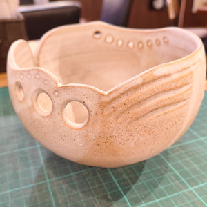 Hand carved Ceramic Yarn Bowl