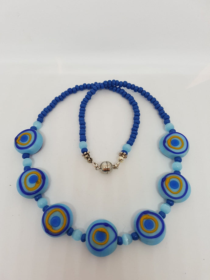 Blue beaded necklace with 7 focal beadsneck-Jewellery-Atelier Crafers 