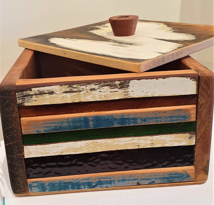 Lidded Box - reclaimed timber and vintage glass by Stephen Johnson