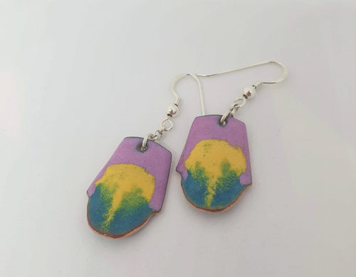 Pink, yellow and green enamel earrings-Jewellery-Atelier Crafers 