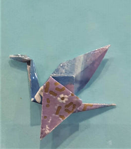 Origami Crane Brooch  - blue with daisy -  by Noelene