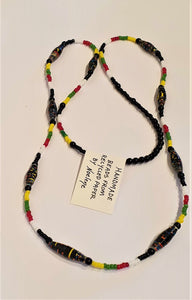 Necklace - black and multi coloured handmade beads by  Noelene