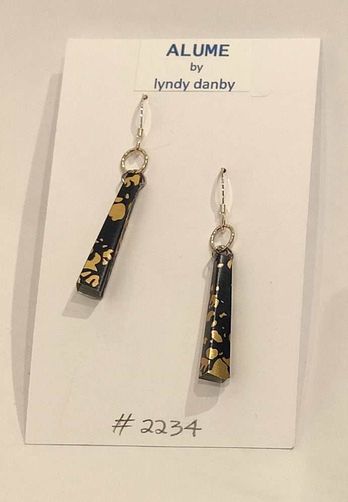 Navy and Gold upcycled anodised aluminium cone earrings - # 2234