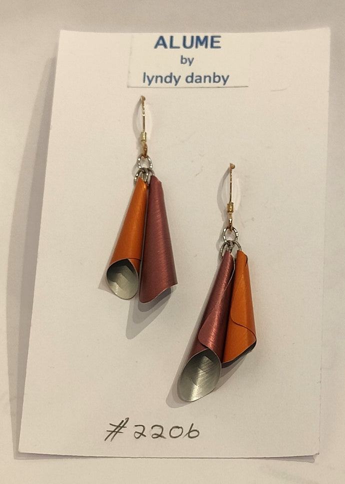 Orange and Grape upcycled anodised aluminium cone earrings - #2206