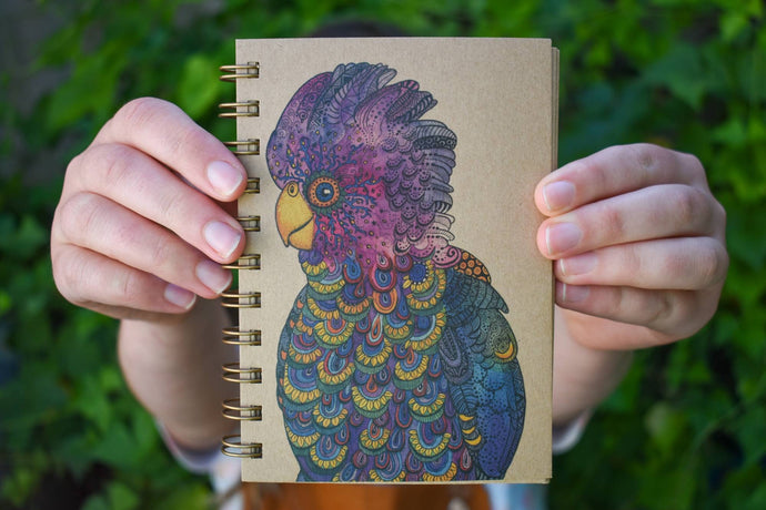 Colourful Cockatoo, 100 page A5 Notebook with kraft paper”