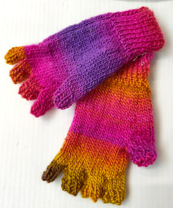 Hand knitted fingerless gloves - pinks and purple - Helen Brook
