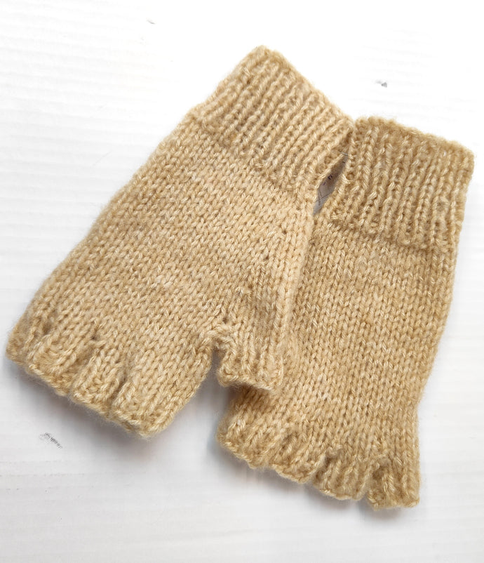 Hand knitted fingerless gloves - Camel - Helen Brook