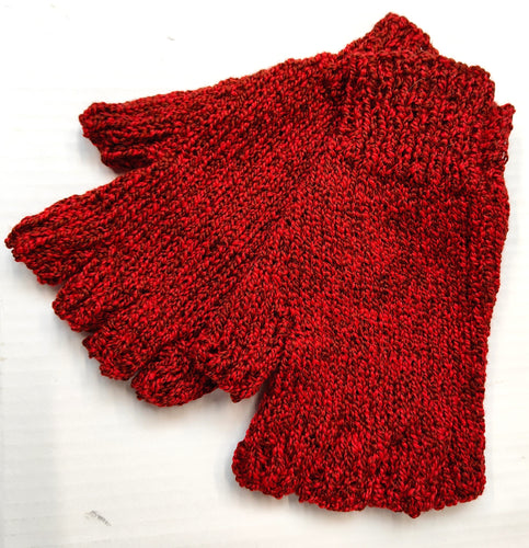 Hand knitted fingerless gloves - Red and Black - Helen Brook