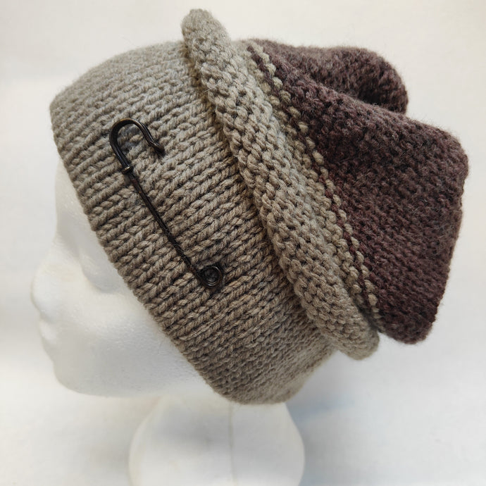 Hand knitted hat with Brim and Pin #110 - Loris Abercrombie