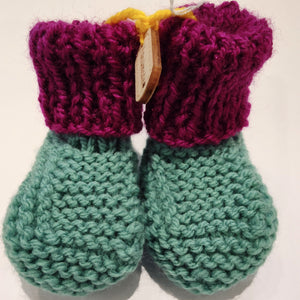 Baby Boots - Hand knitted - Magenta cuff - Teal sock