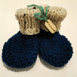 Baby Boots - Hand knitted - Cream Speckle cuff - Navy sock