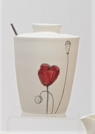 Poppy Sugar Pot with lid - porcelain by Just Jane Ceramics