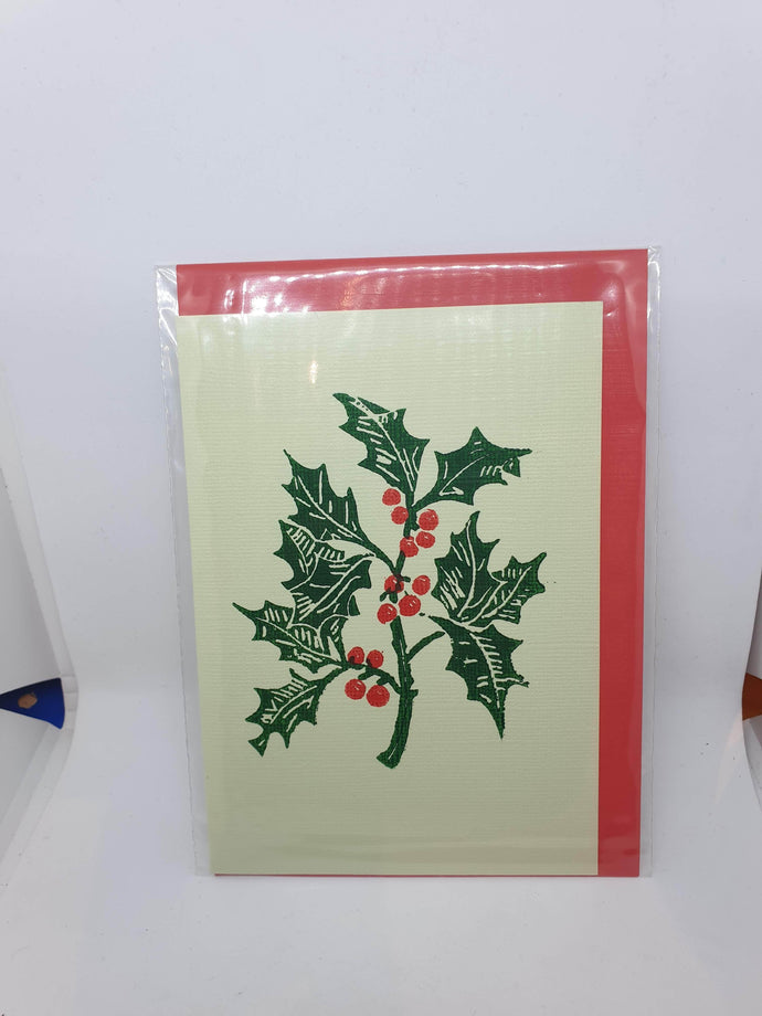 Christmas Card - Holly - original lino print-Homewares-Atelier Crafers 