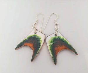 White, green and orange enamel earrings-Jewellery-Atelier Crafers 