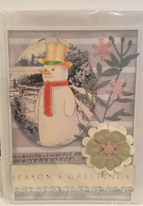 Christmas Card - Handmade - Season's Greetings - Snowman - Kaye Esplin
