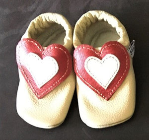 Cream Leather Toddler shoes with red and silver heart detail