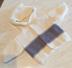 Hand Knitted Wharfie Jacket 6-12 months - Cream with Grey Stripe