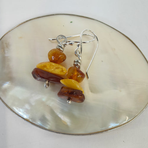 silver earrings with amber beads