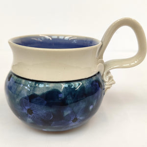 Blue flowers hand painted stoneware cup - medium- Marilyn Saccardo