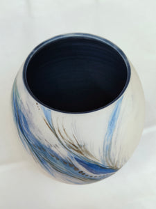 Blue and White carved Vase - Indigo Clay