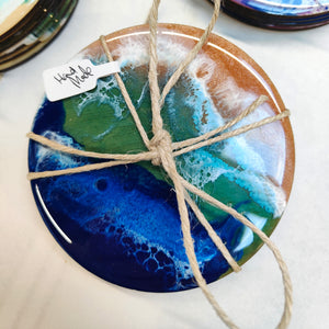Round Resin Art Coaster Set (4) - Blue Beach - Belong Design