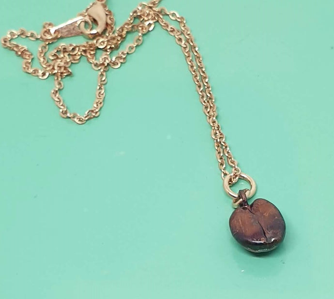 Copper Plated Coffee Bean Necklace; Dark patina