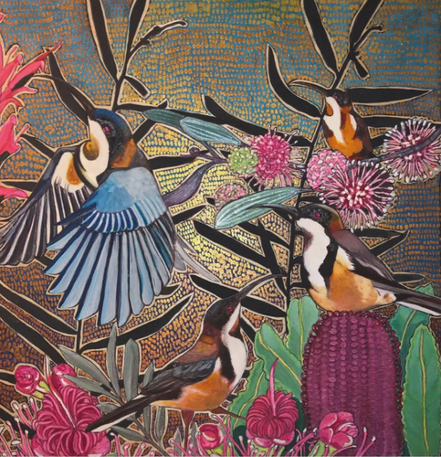 Organic Tote Bag - Eastern Spinebill family - Katie Sandison