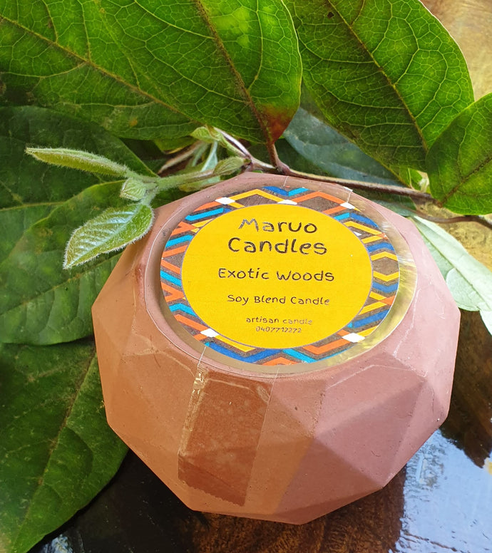 Exotic Woods soy candle in cement pot