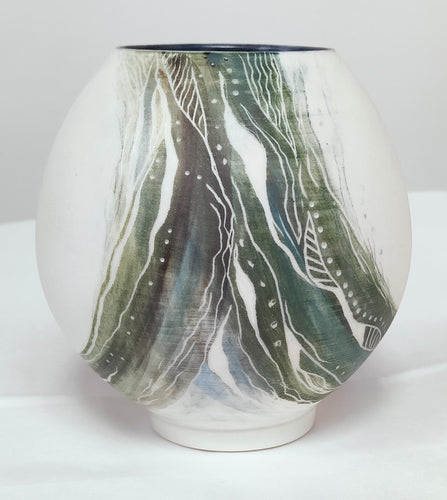Green carved Vase - Indigo Clay