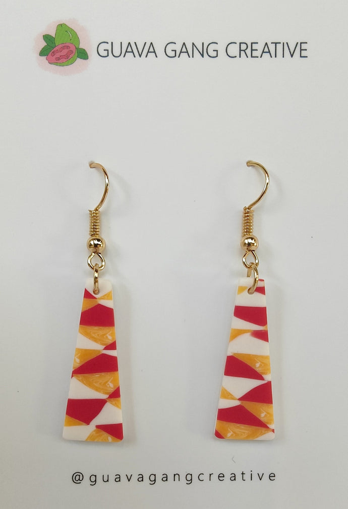 Red, Orange, White Dangle Earrings - Gold Hoop - Guava Gang Creative