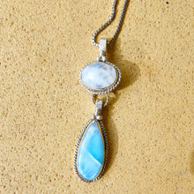 Load image into Gallery viewer, Moonstone and larimar pendant on a  silver chain